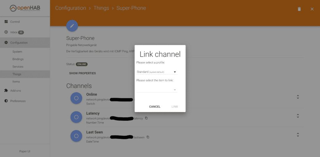 Channel in der Paper UI verbinden